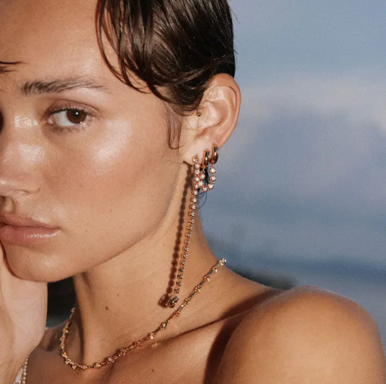 LUV AJ ROSE BUD DOUBLE HOOPS