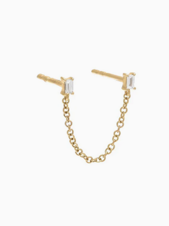 ADINA EDEN 14KT DIAMOND DOUBLE BAGUETTE CHAIN EARRING
