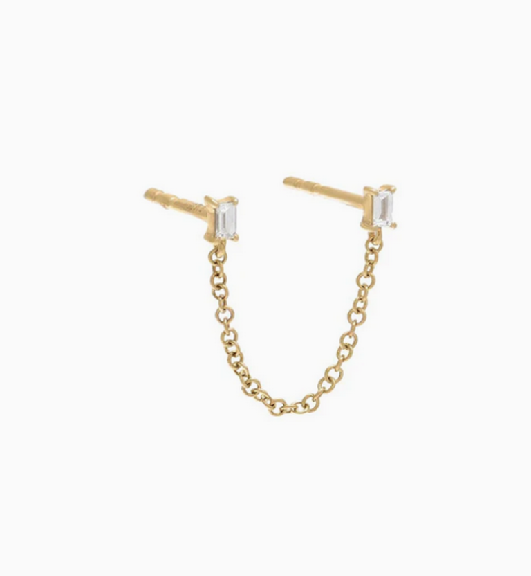 ADINA EDEN 14KT DIAMOND DOUBLE BAGUETTE CHAIN EARRING