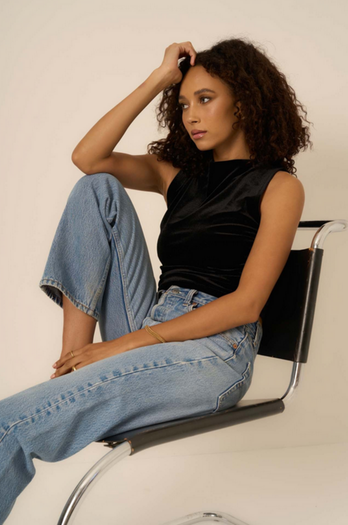 PROJECT SOCIAL T ON REPEAT RUCHED SIDE VELVET TANK