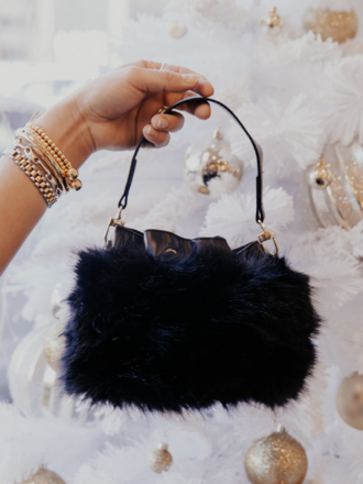 L J MINI FAUX FUR BUCKET BAG