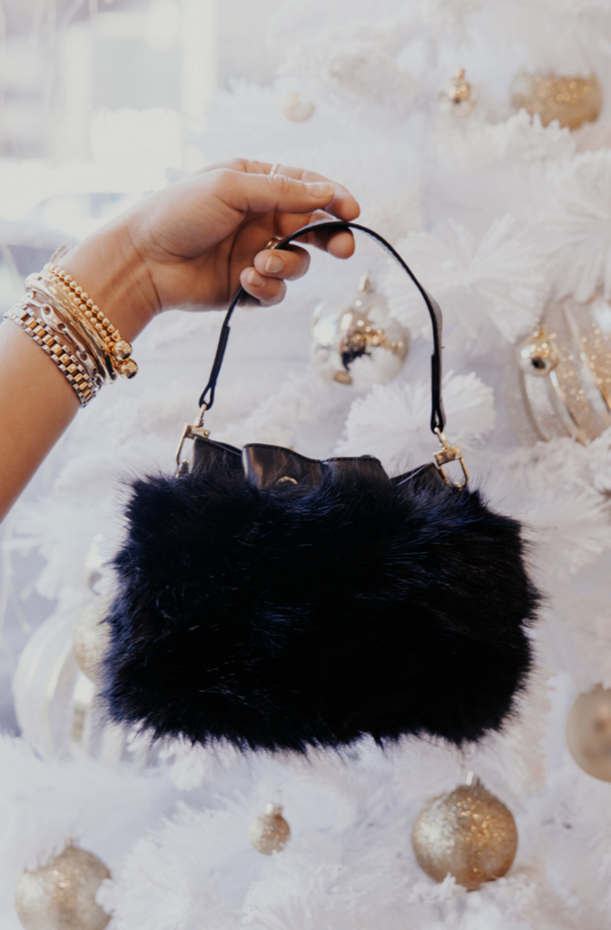 L J MINI FAUX FUR BUCKET BAG