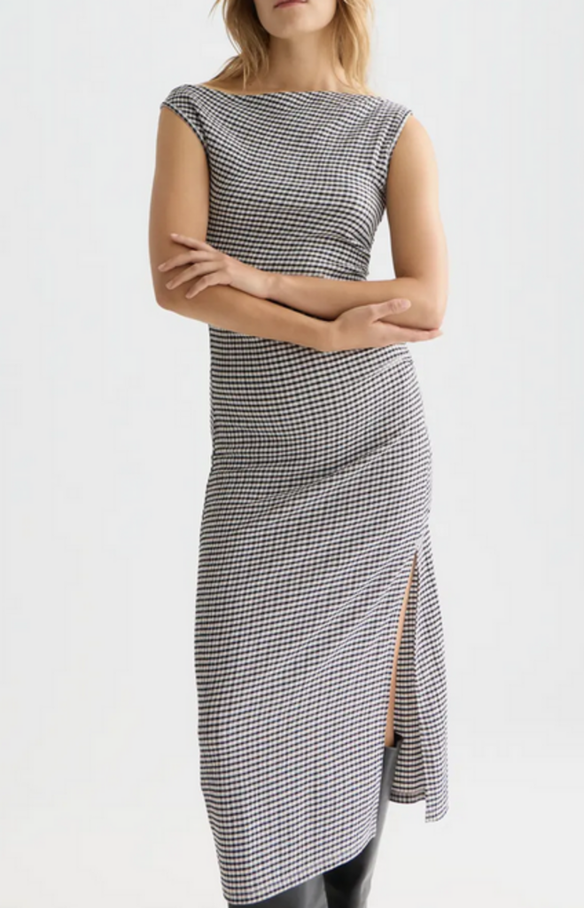 SCOTCH & SODA STRUCTURED GINGHAM DRAPEY MIDI