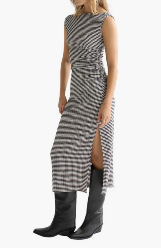 SCOTCH & SODA STRUCTURED GINGHAM DRAPEY MIDI