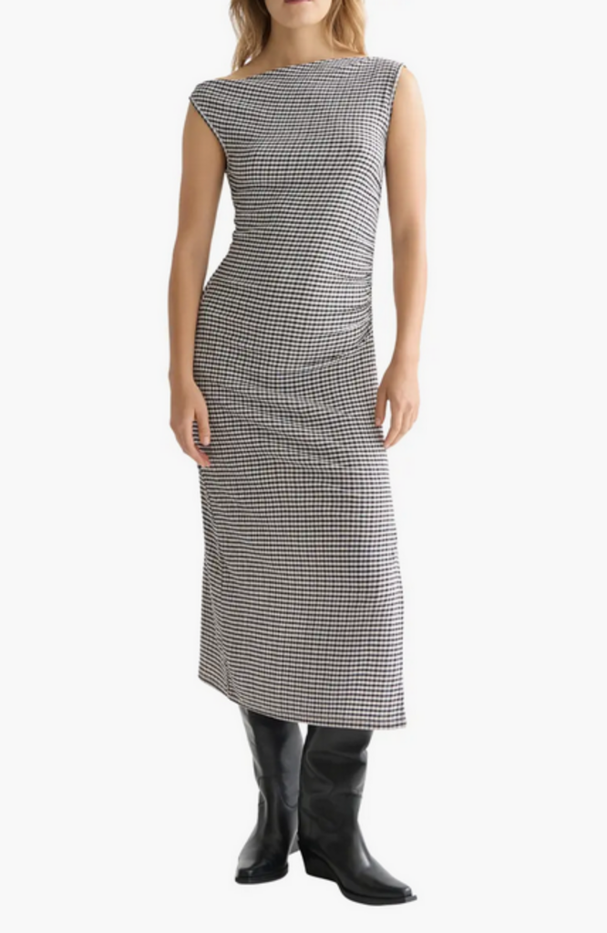 SCOTCH & SODA STRUCTURED GINGHAM DRAPEY MIDI