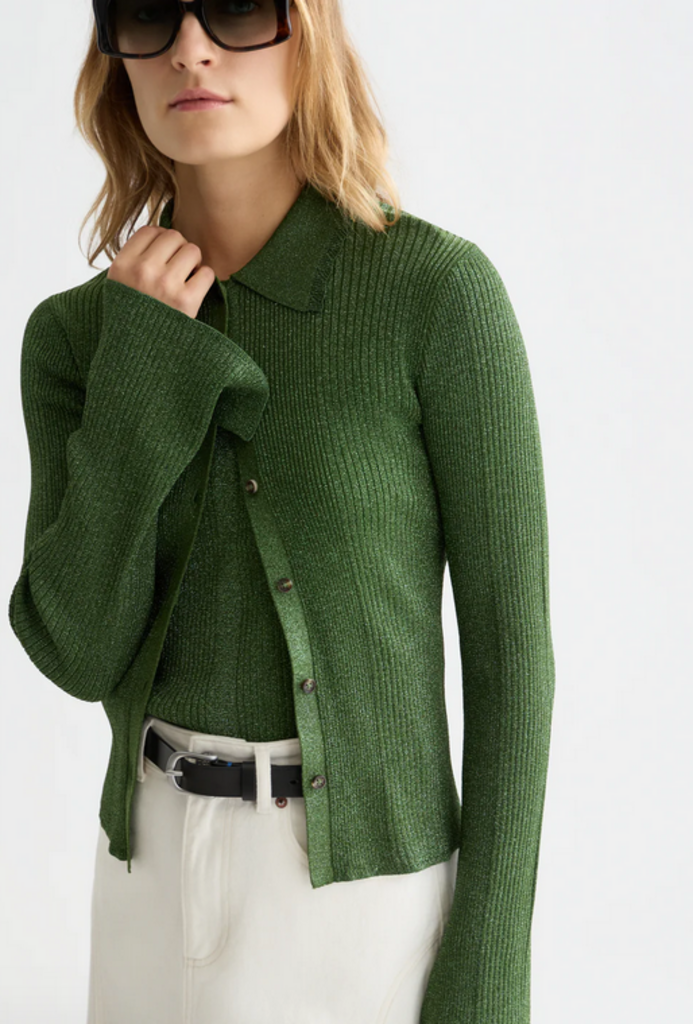 SCOTCH & SODA METALLIC RIBBED COLLARED CARDI