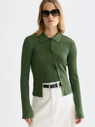 SCOTCH & SODA METALLIC RIBBED COLLARED CARDI