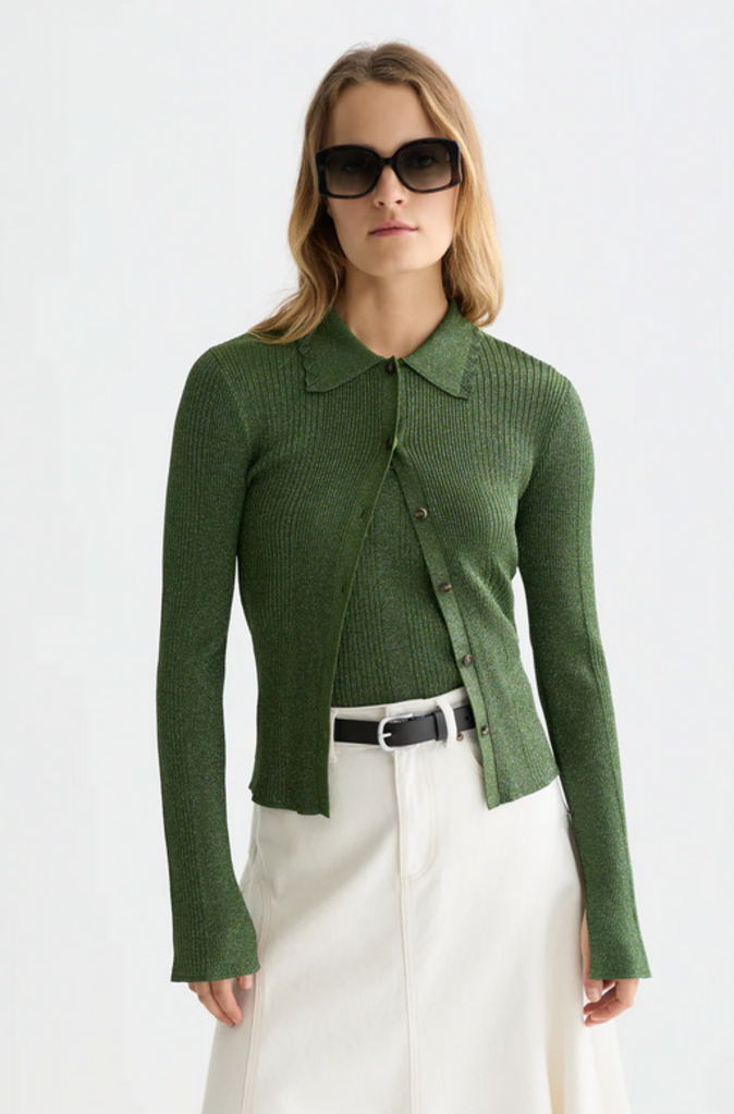 SCOTCH & SODA METALLIC RIBBED COLLARED CARDI