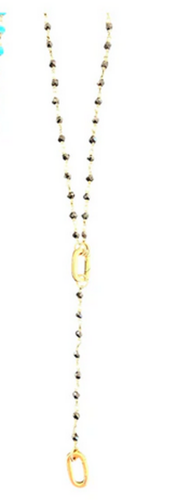 SHA PARLE BEADED DROP CHAIN W/ 2 CHARM HOLDER