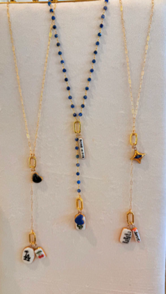 SHA PARLE BEADED DROP CHAIN W/ 2 CHARM HOLDER