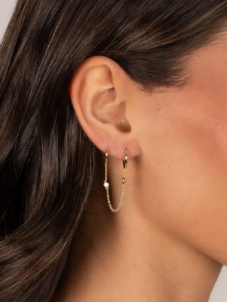 ADINA EDEN CZ DOUBLE BEZEL CHAIN HUGGIE