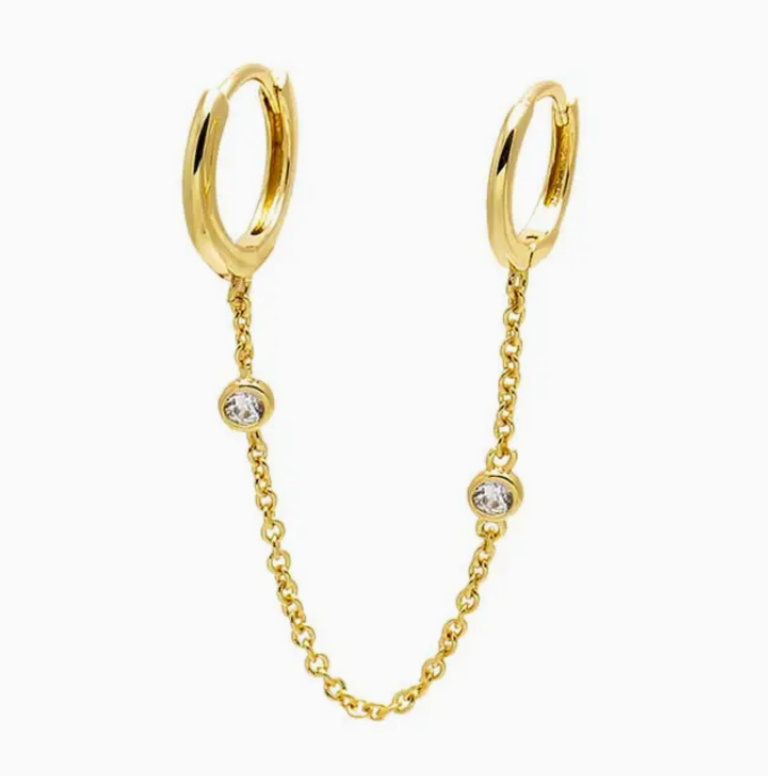 ADINA EDEN CZ DOUBLE BEZEL CHAIN HUGGIE