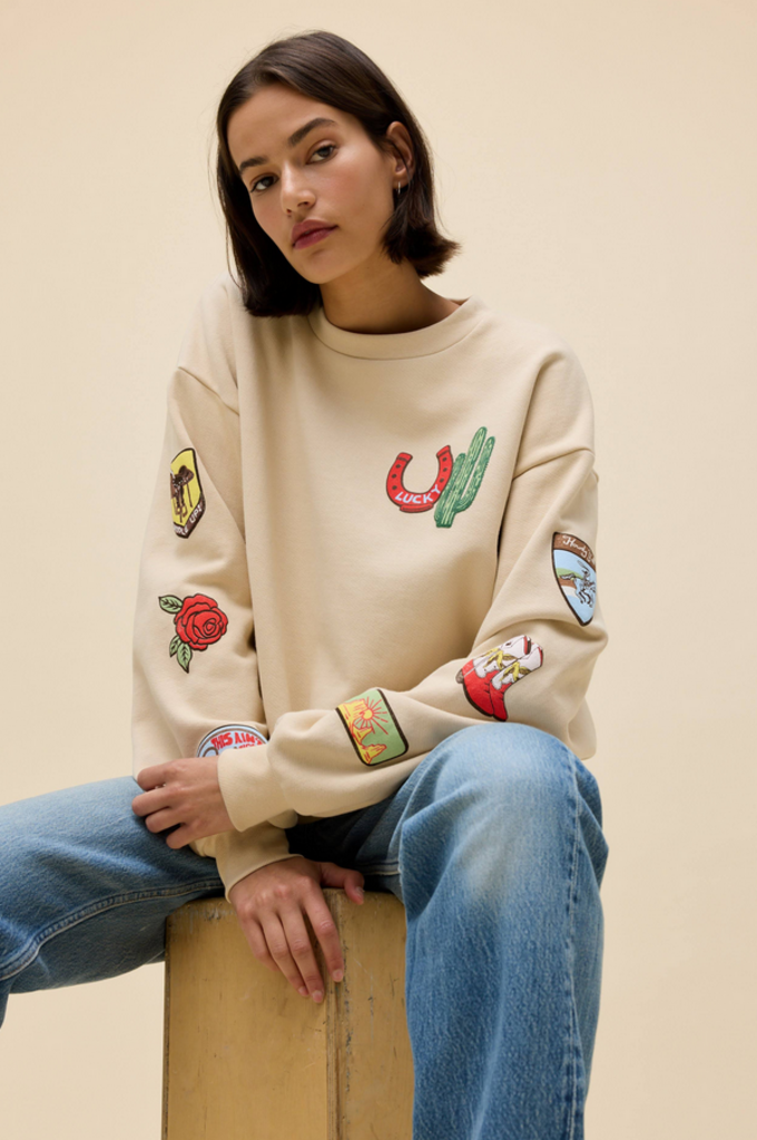 DAYDREAMER WESTERN PATCHES OVERSIZED CREW