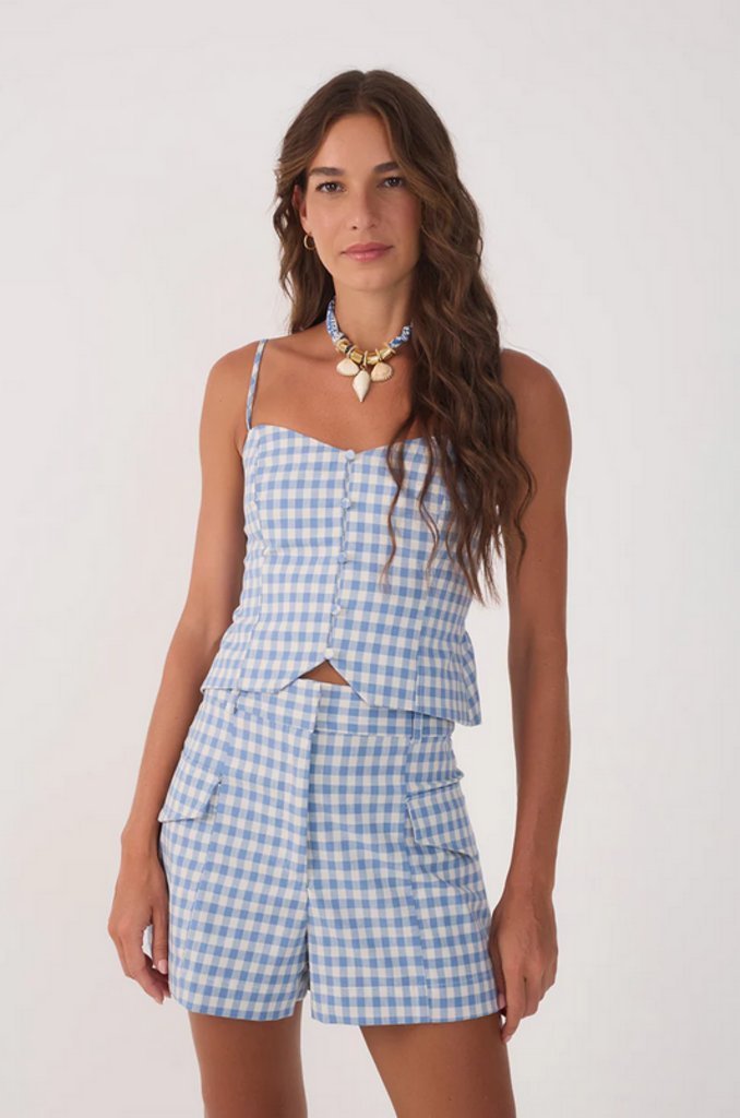 DRESS TO GINGHAM BUSTIER TOP