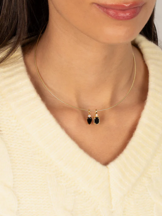 ADINA EDEN ONYX DANGLING OMEGA CHAIN NECKLACE