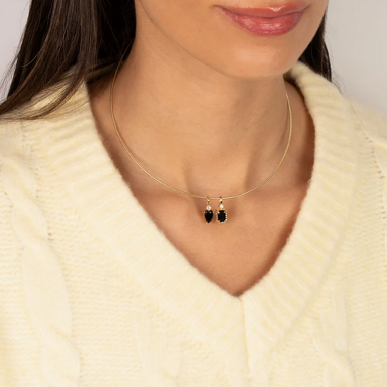 ADINA EDEN ONYX DANGLING OMEGA CHAIN NECKLACE