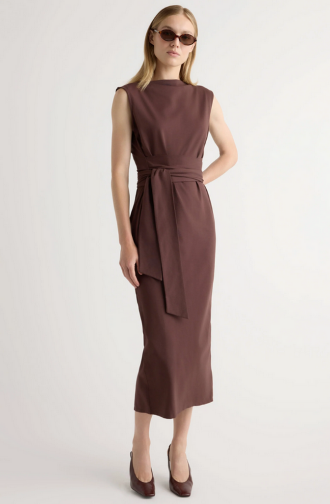 MODERN CITIZEN EDINA TIE FRONT SLIT NECK DRESS