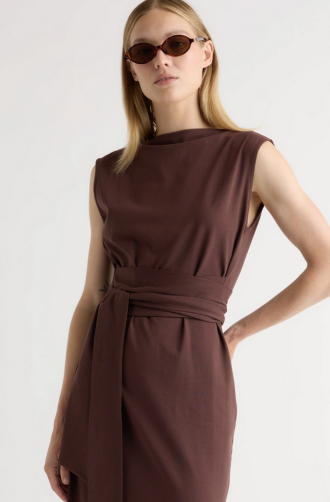 MODERN CITIZEN EDINA TIE FRONT SLIT NECK DRESS
