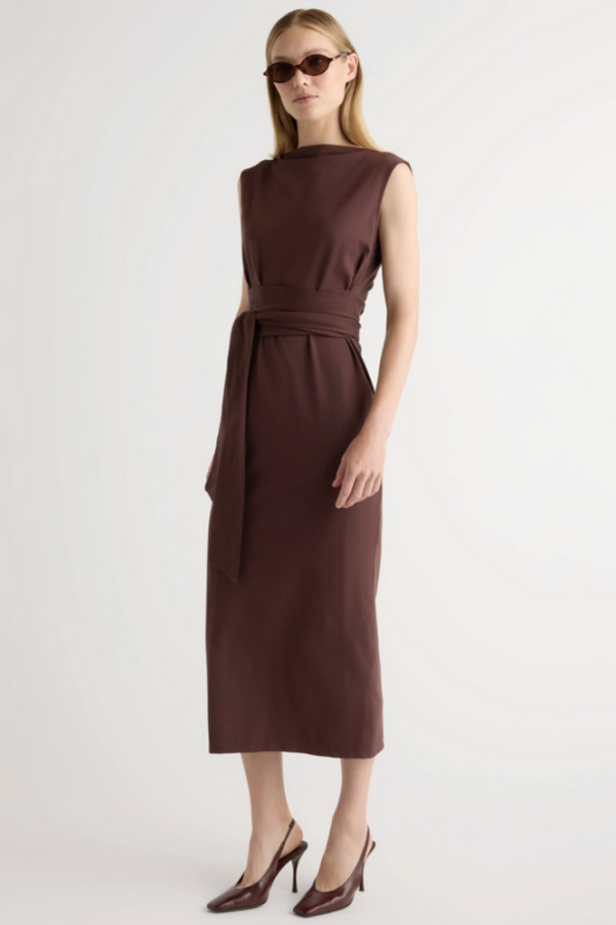 MODERN CITIZEN EDINA TIE FRONT SLIT NECK DRESS