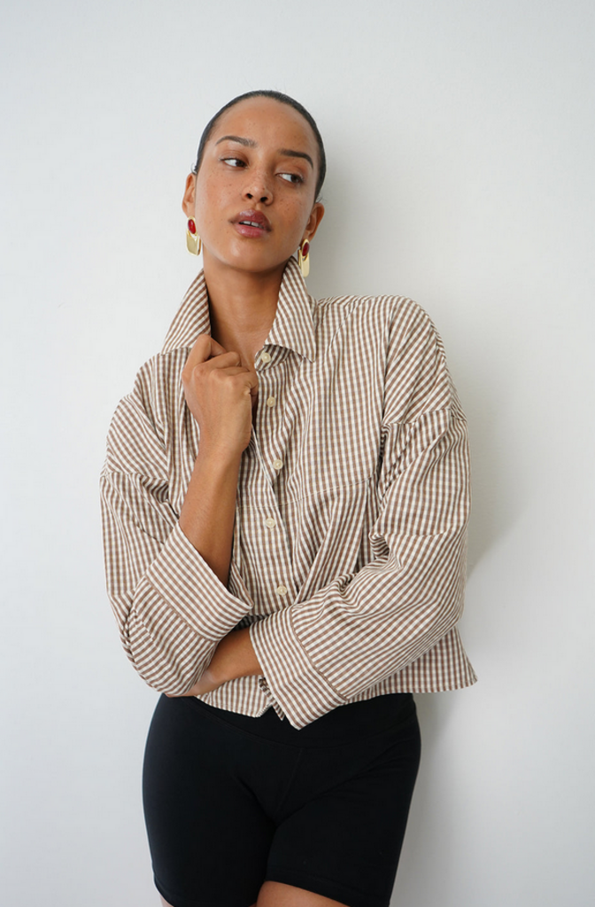 LNA KAYLEIGH CHECK BLOUSE