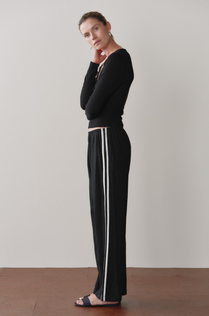 DONNI THE LINEN CROP RACER STRIPE PANT