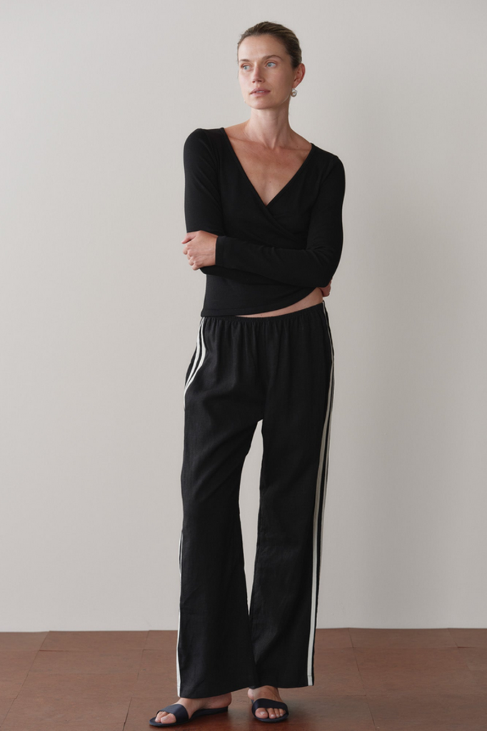 DONNI THE LINEN CROP RACER STRIPE PANT