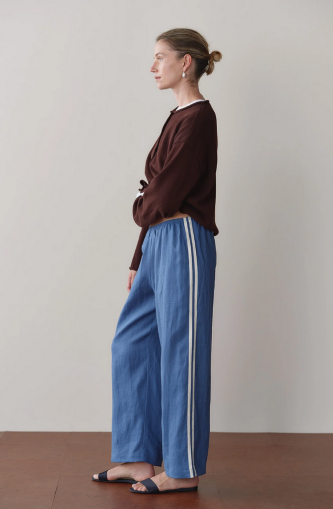 DONNI THE LINEN CROP RACER STRIPE PANT