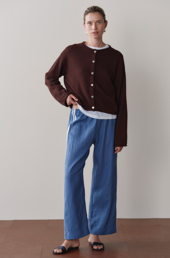 DONNI THE LINEN CROP RACER STRIPE PANT