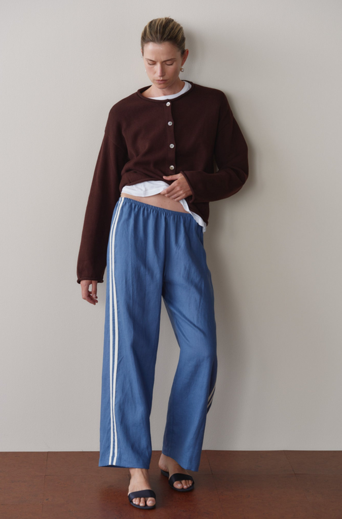 DONNI THE LINEN CROP RACER STRIPE PANT