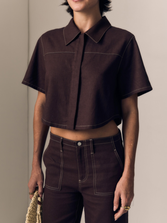 LE JEAN LINEN SHORT SLEEVE SWING SHIRT