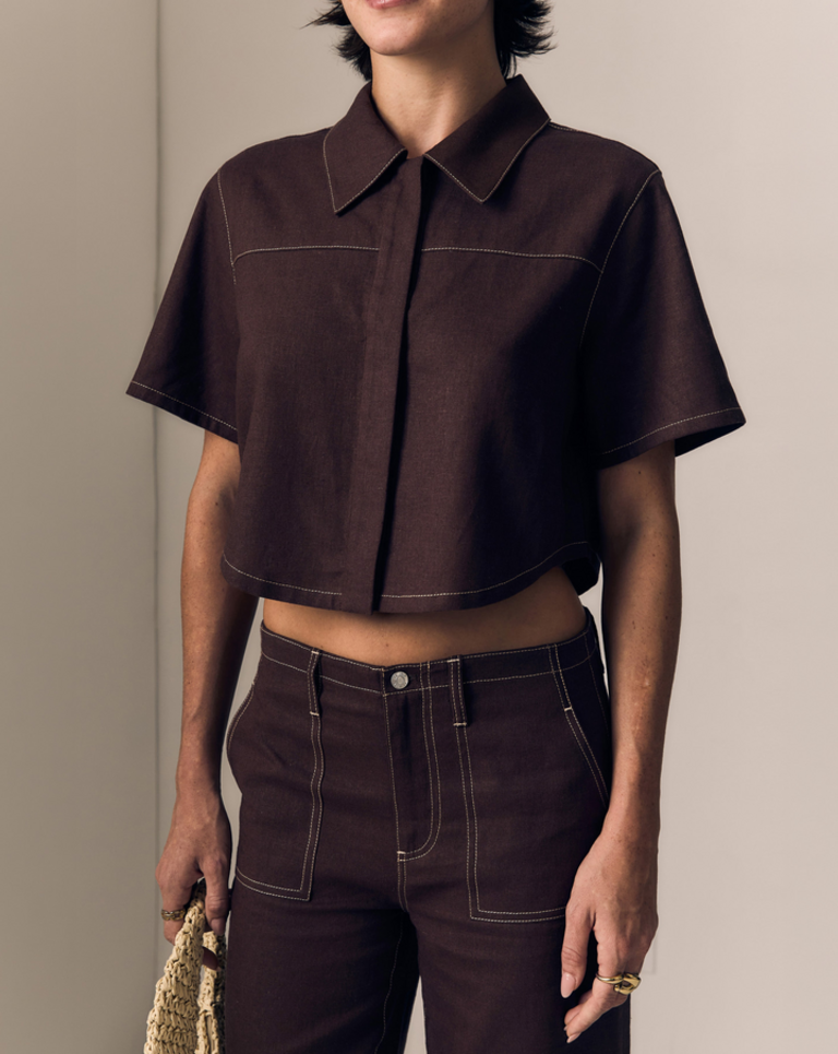 LE JEAN LINEN SHORT SLEEVE SWING SHIRT