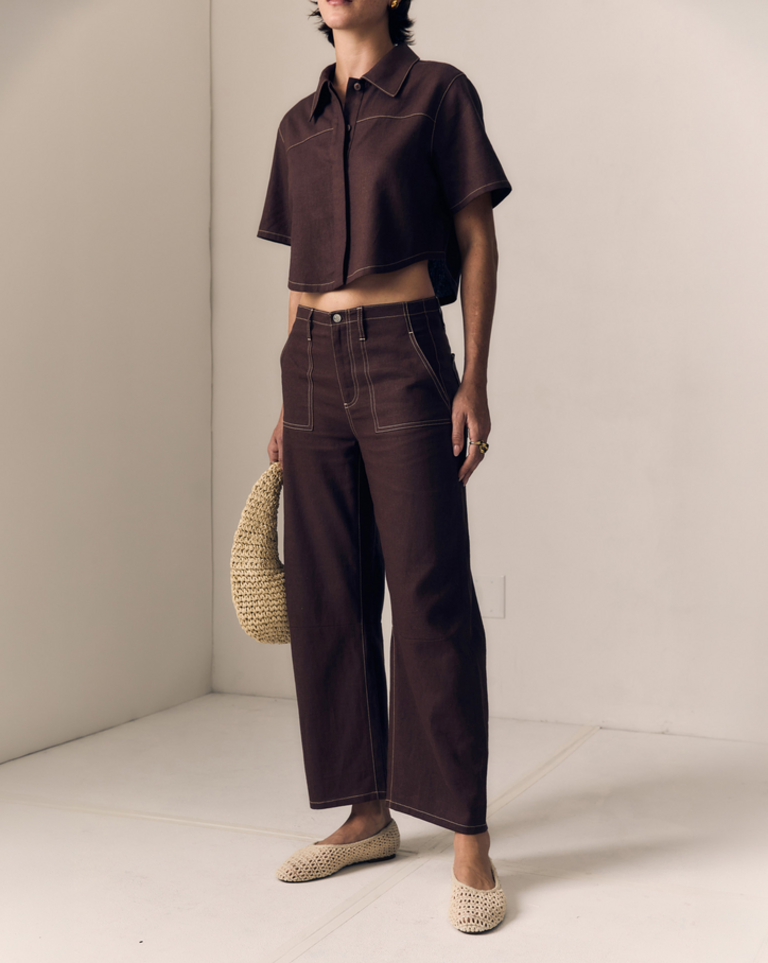 LE JEAN LINEN UTILITY SOFT BARREL MID RISE