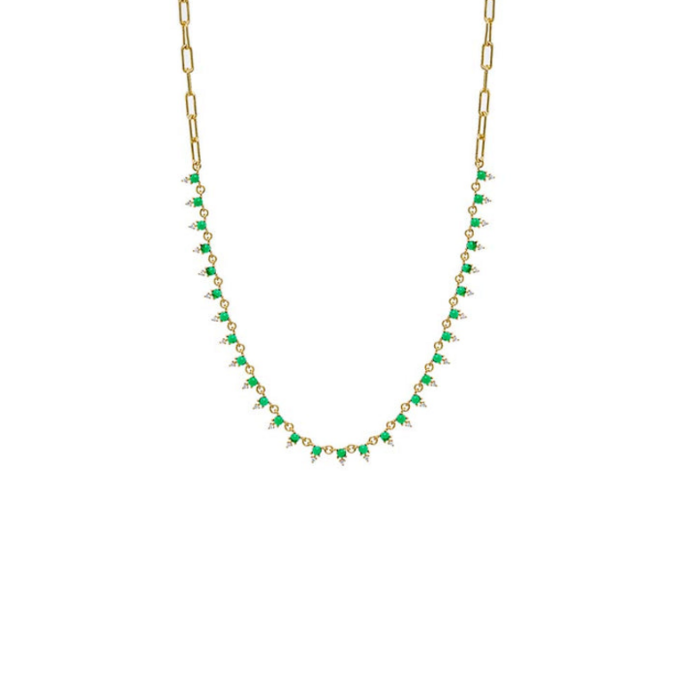 ADINA EDEN COLORED DOUBLE CZ TENNIS PAPERCLIP NECKLACE