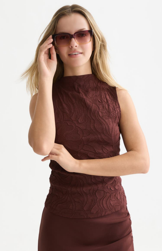 SCOTCH & SODA EMBOSSED PLEAT MOCK NECK TANK