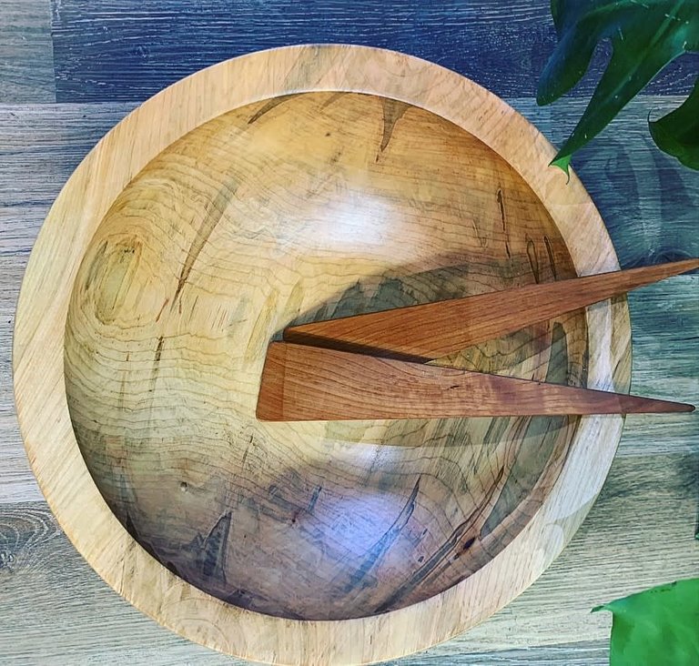 Simply Rooted Woodshop 16” Round Maple Bowl with Serving Thongs