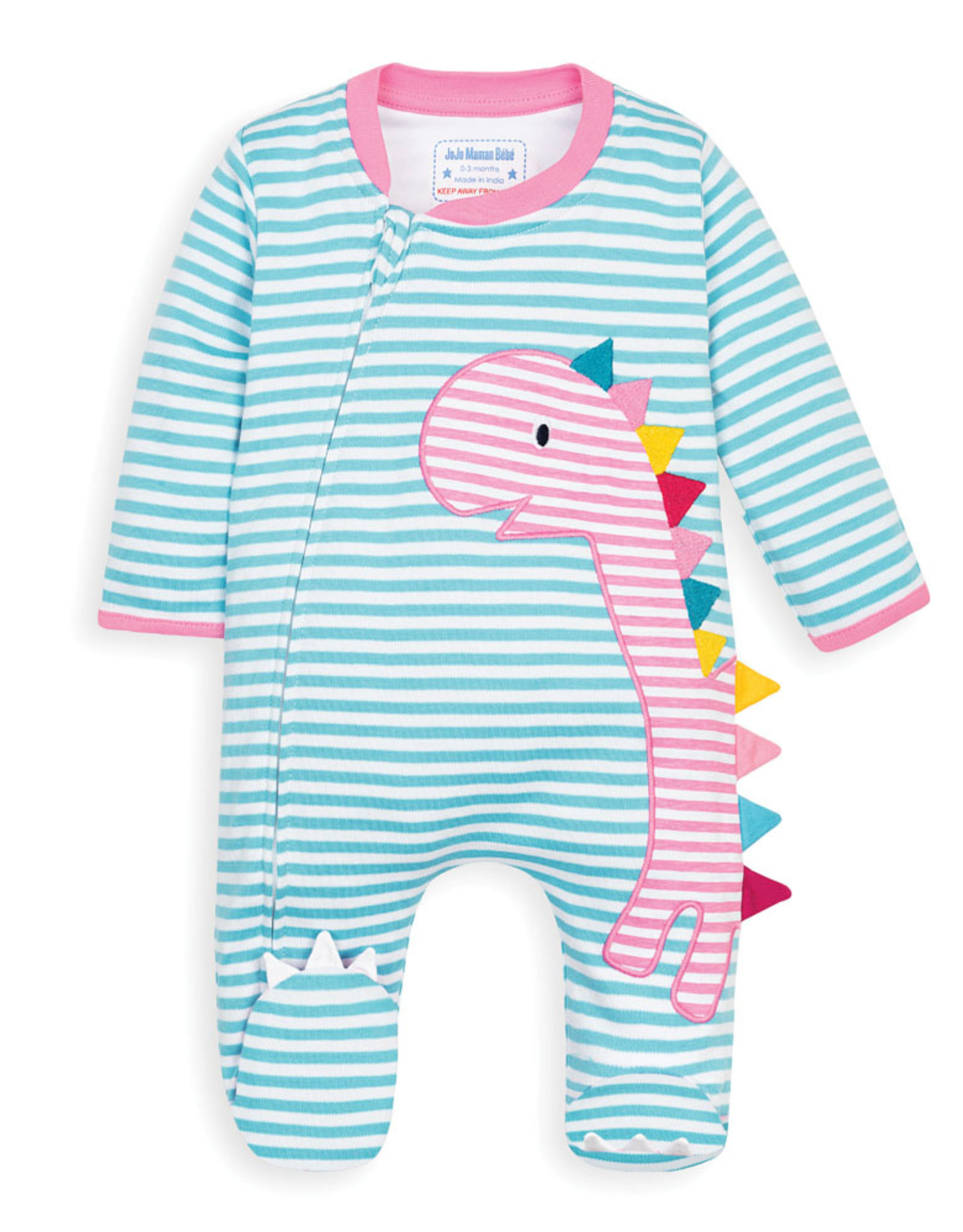 Jojo Maman Bebe Striped Footie With Pink Dino Applique Glee Kids