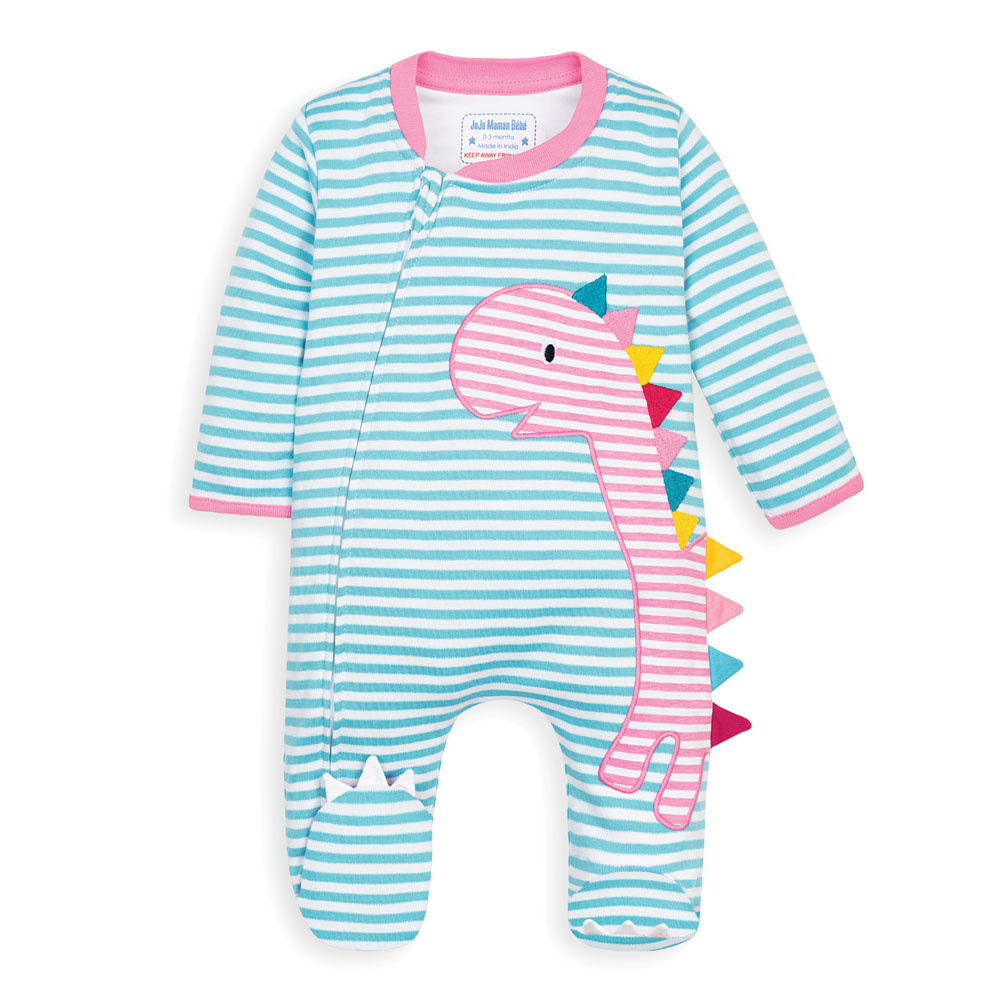 Jojo Maman Bebe Striped Footie With Pink Dino Applique Glee Kids
