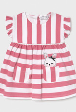 Mayoral Newborn Striped Pink Dress, Bunny in Pocket
