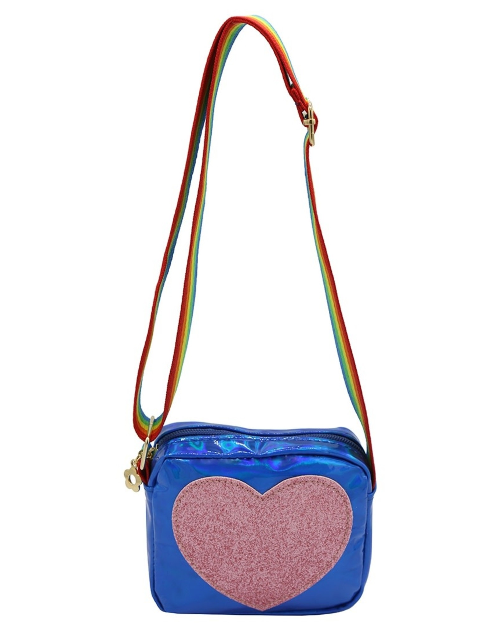 Blue Heart Purse with Rainbow Straps