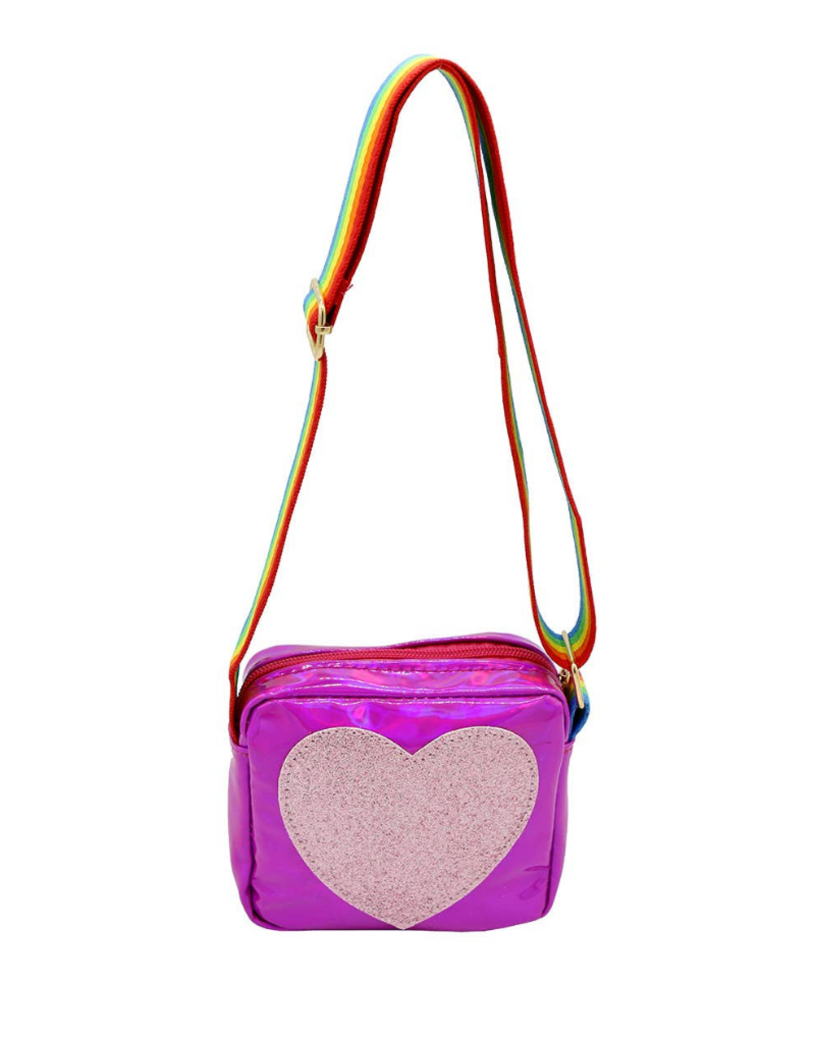 Dark Pink Heart Purse with Rainbow Straps