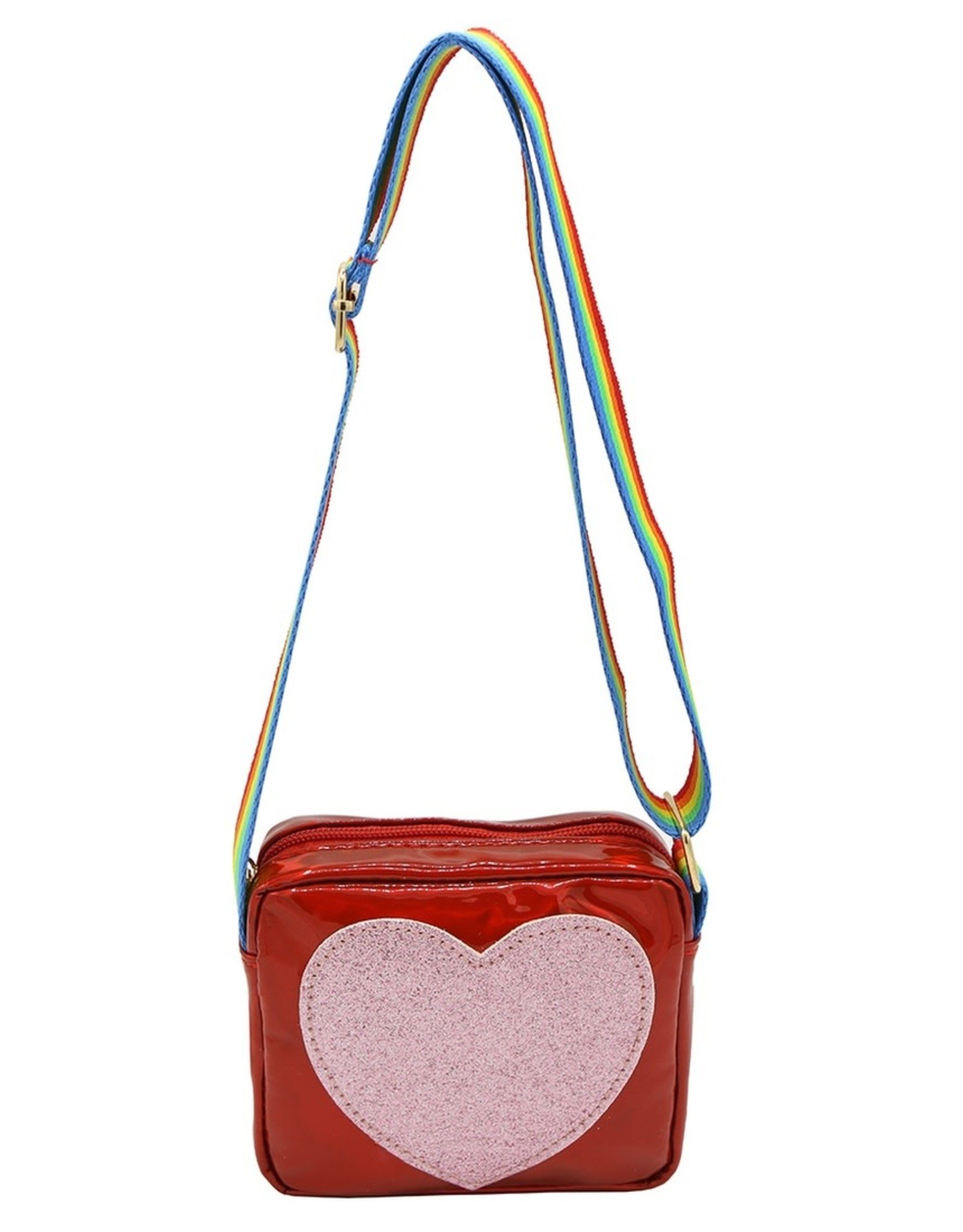 Red Heart Purse with Rainbow Strap