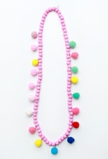 Wooden Pom Necklace - Pink