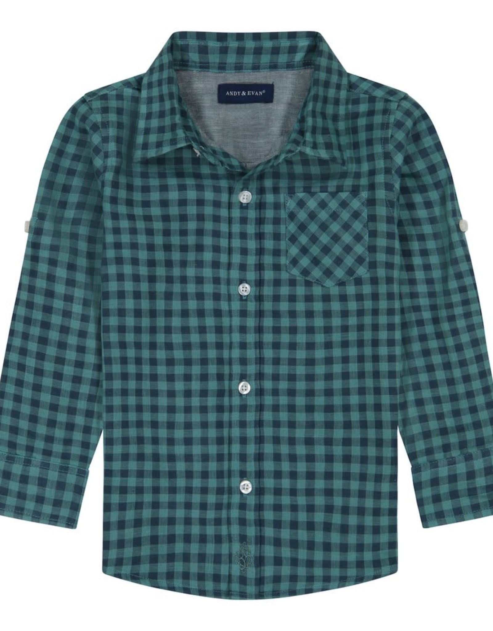 Andy & Evan Green and Blue Checked Button Down Shirt