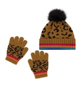 Andy & Evan Hat and Glove Set, Leopard/ Rainbow size 2-4