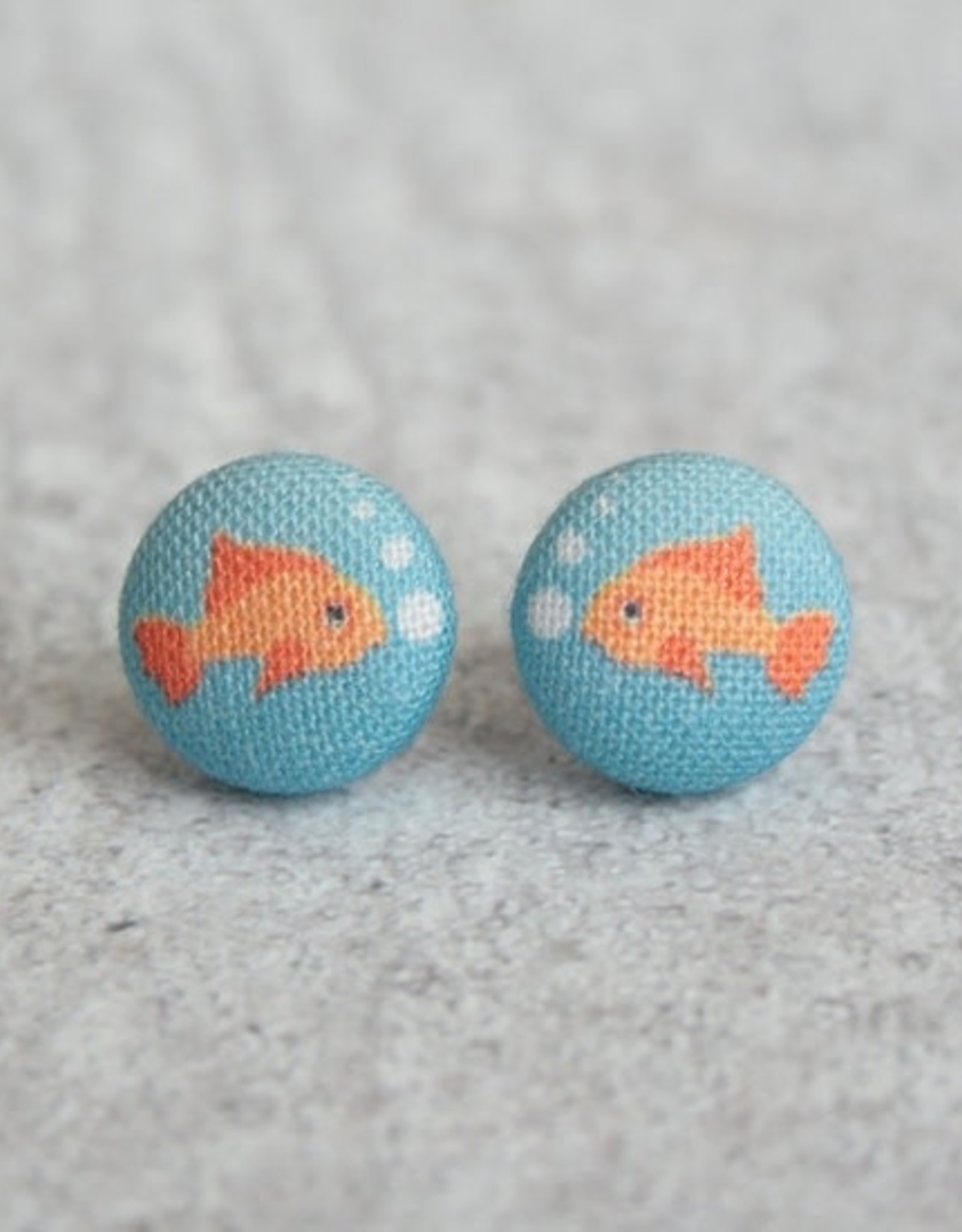 Rachel O's Fabric Button Earrings - Goldfish