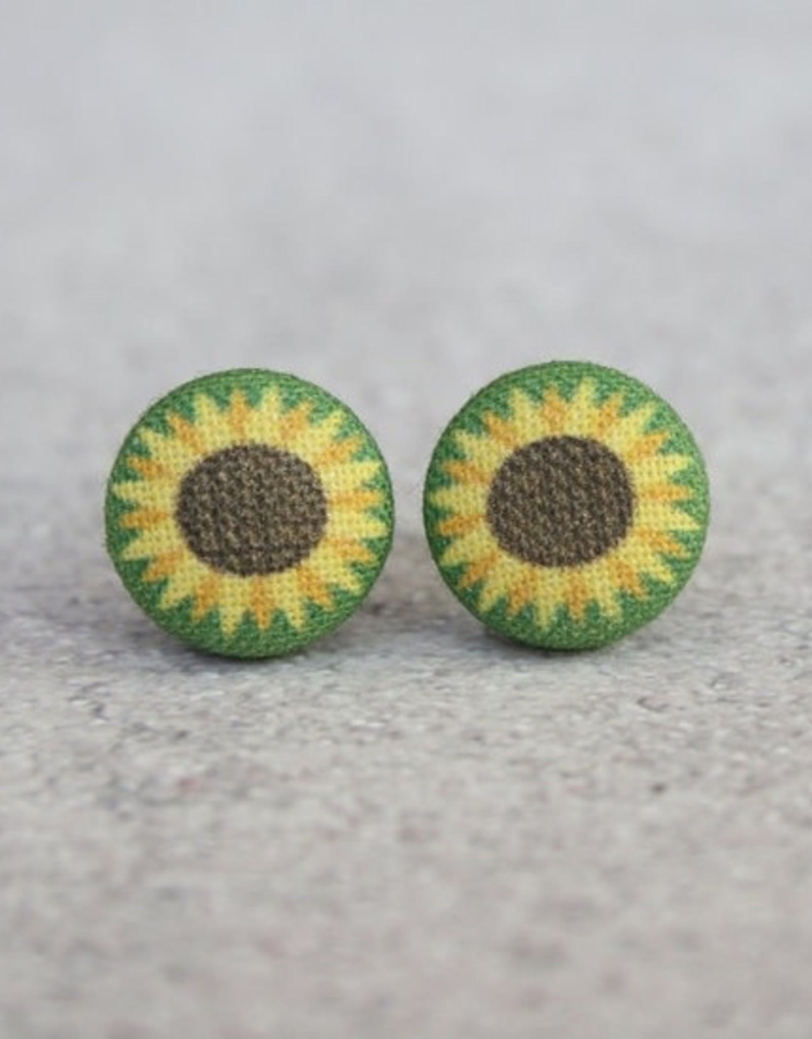 Rachel O's Fabric Button Earrings - Sunflower