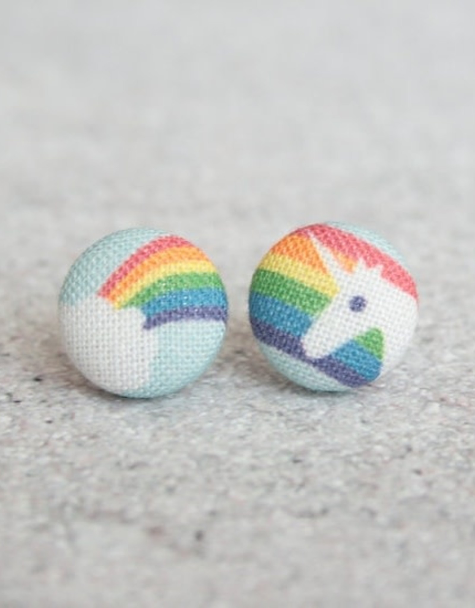 Rachel O's Fabulous Whimsy Rachel O's Fabric Button Earrings - Rainbow Unicorn