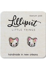 Kitty Cat White w/ Brown Spot Earrings