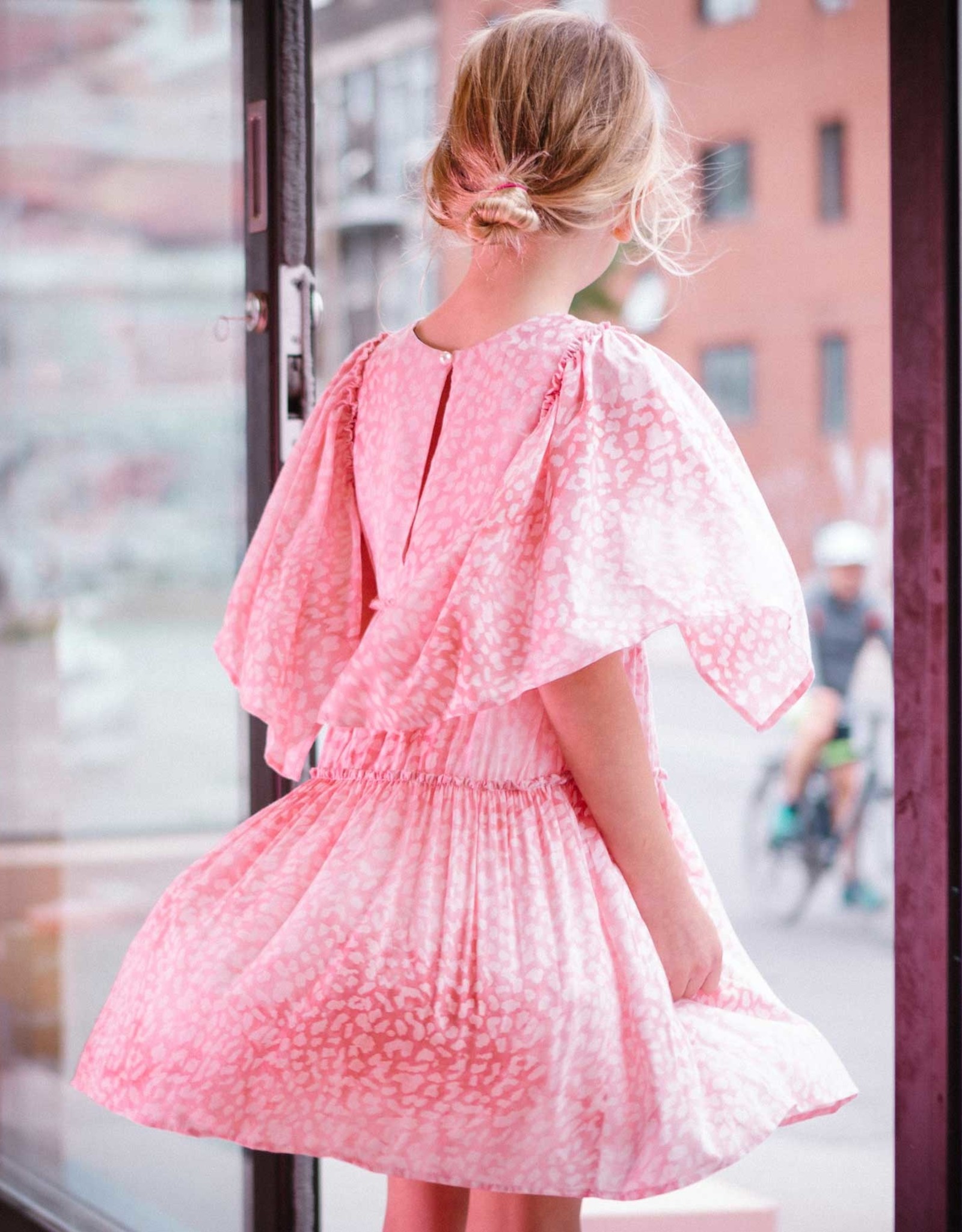 Deux Par Deux Printed Dress With Ruffle Sleeve- Pink Tie Dye