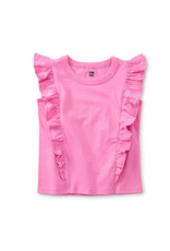 Tea Short Sleeve Ruffle Knit Top, Perennial Pink
